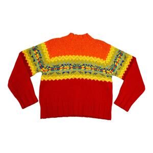 Vintage Express Tricot Red Fair Isle Wool Sweater XS Nordic